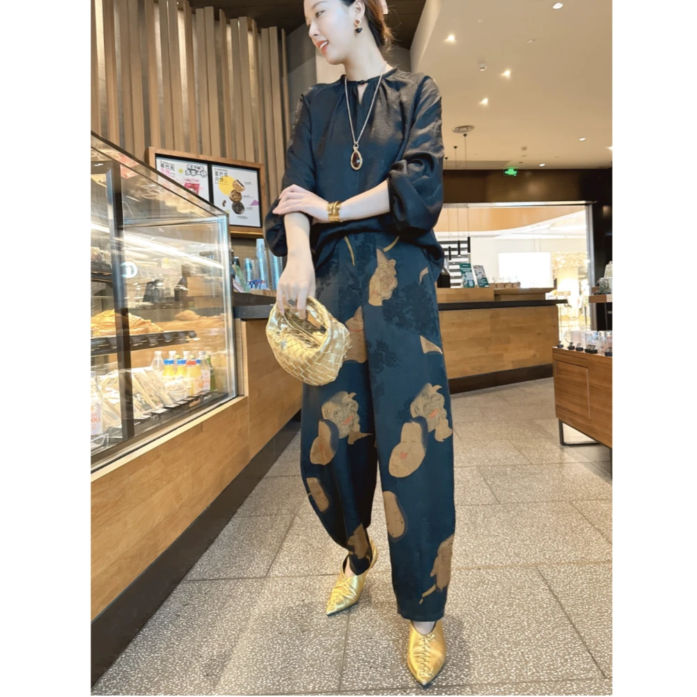 【老罗家】原创新款真丝裤子女桑蚕丝香云纱长裤显高显瘦休闲直筒裤