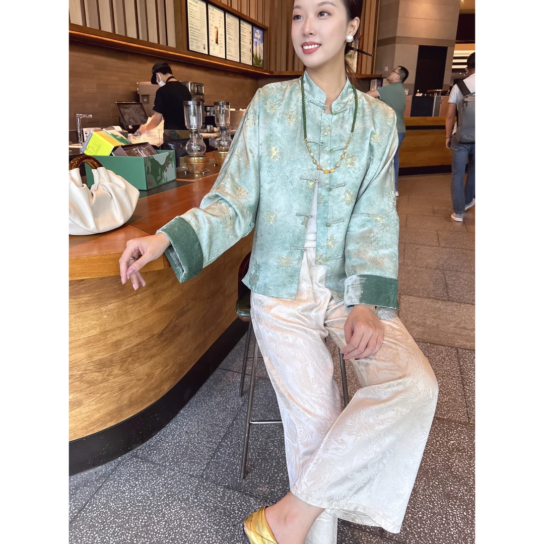 【老罗家】原创真丝上衣女桑蚕丝织金新中式宽松显瘦长袖气质外套