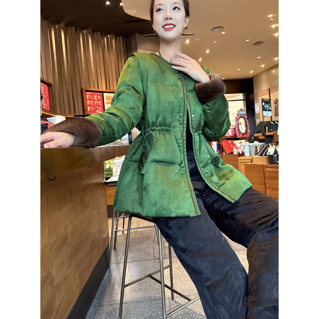 【老罗家】原创设计羽绒服女圆领保暖新中式宽松显瘦中长款羽绒服