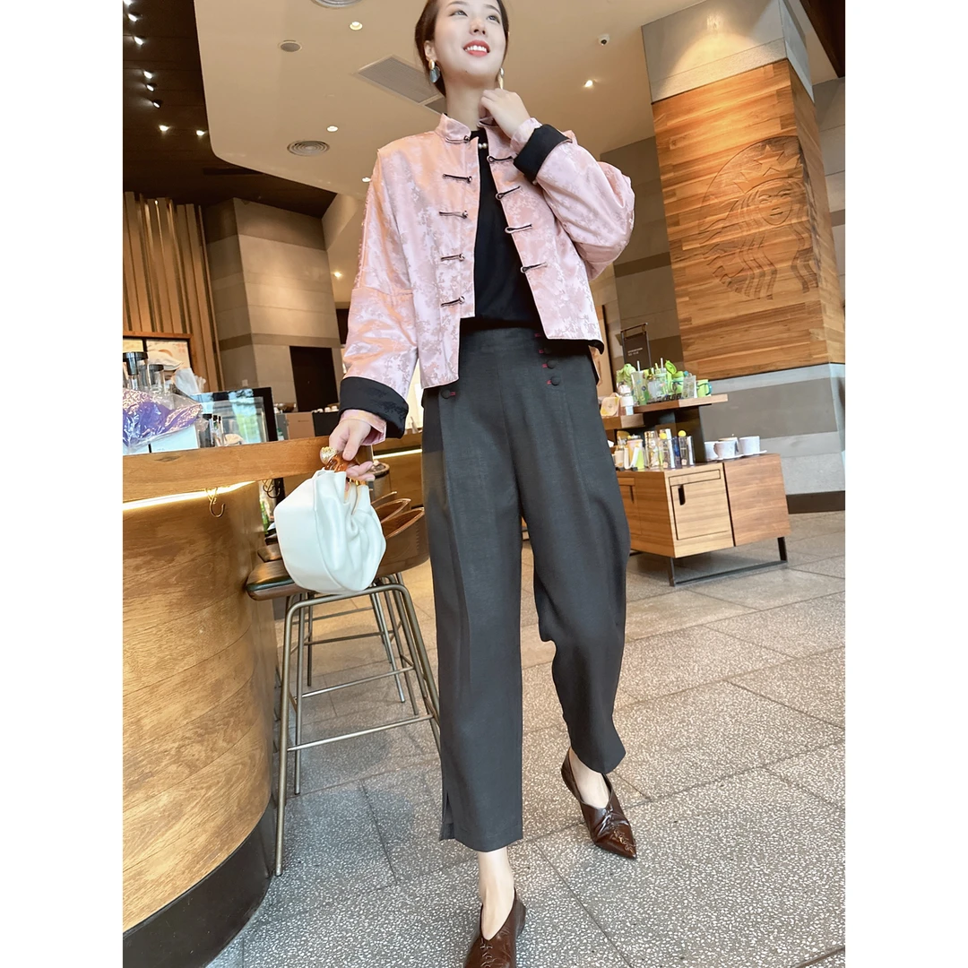 【老罗家】原创香云纱裤子高磅柞蚕丝老料复古显瘦显高休闲直筒裤