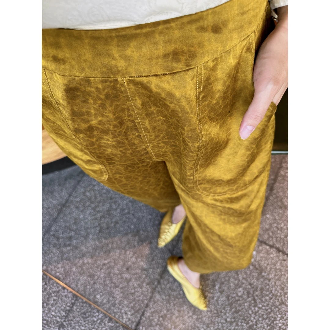 【老罗家】原创金龟裤女真丝香云纱龟裂纹显高显瘦九分休闲镰刀裤子