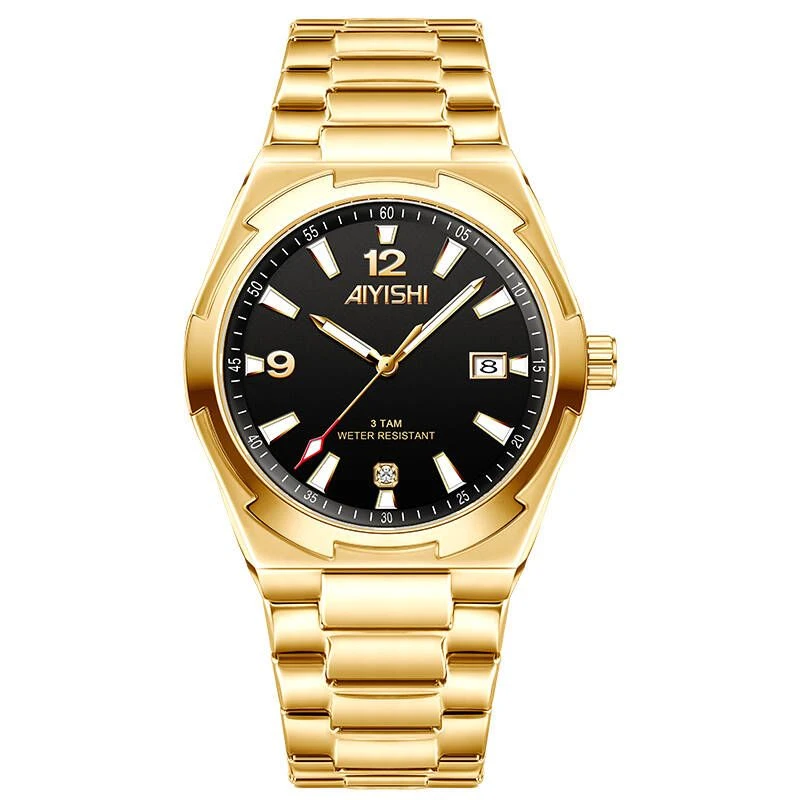 【万达专柜直发】瑞士高奢定制黑冰糖真金真钻男女同腕表2069-1