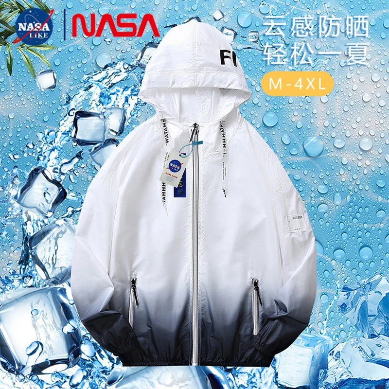 NASA联名夏季新款公版连帽防晒衣男印花潮牌皮肤衣压标印标户外