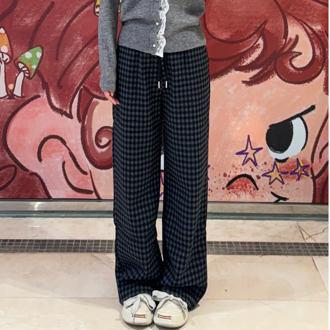 妖精的口袋精致复古加绒格子裤休闲裤24410081