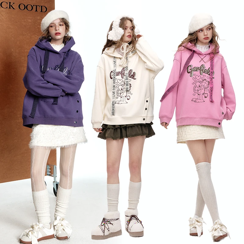 【加菲猫联名】妖精的口袋【加绒】印花卫衣2024连帽保暖长袖24403076
