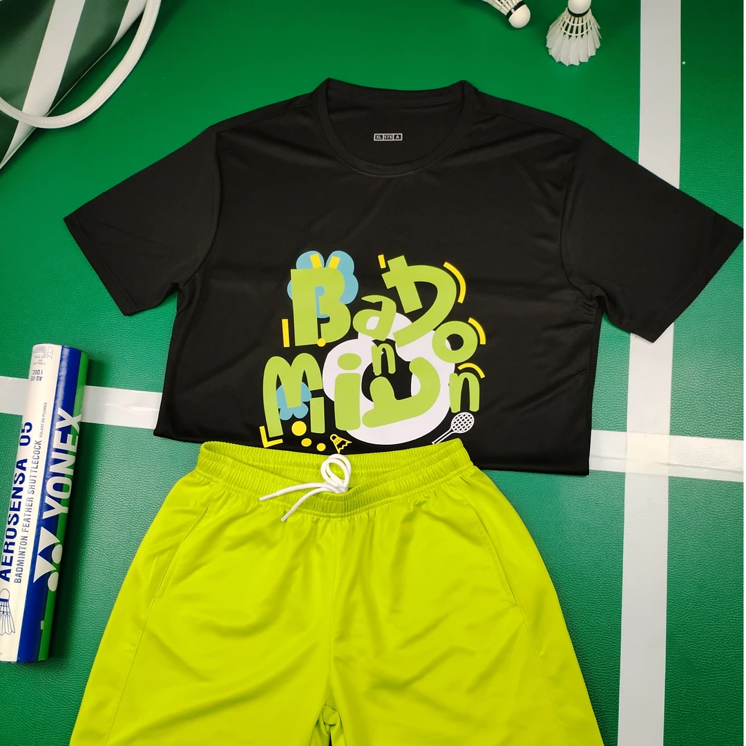多巴胺配色羽男女毛球服比赛服速干吸湿排汗队服文化衫短袖T恤