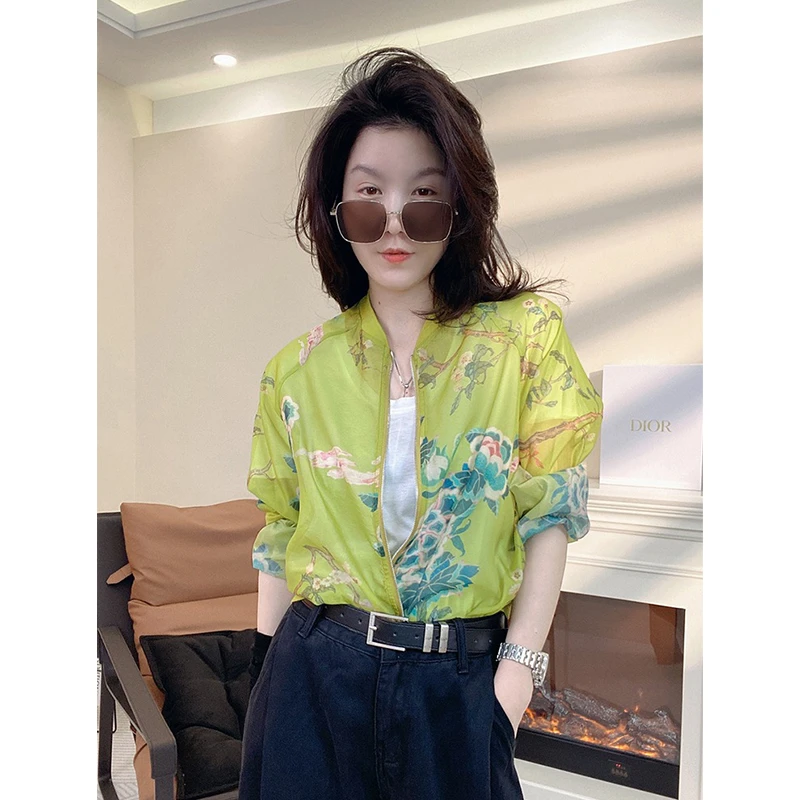 国风绿色碎花防晒衣女款夏季2025新款小众洋气独特别致薄款防晒服
