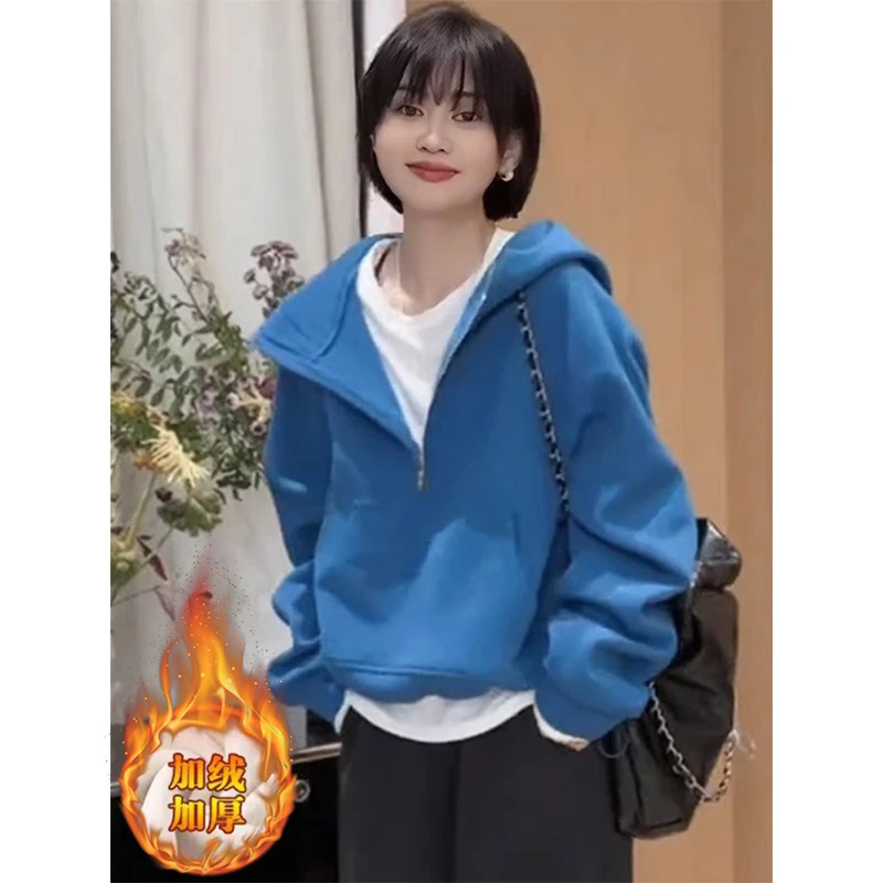 欧货半拉链连帽卫衣外套女小个子春季2025新款高级感显瘦休闲上衣