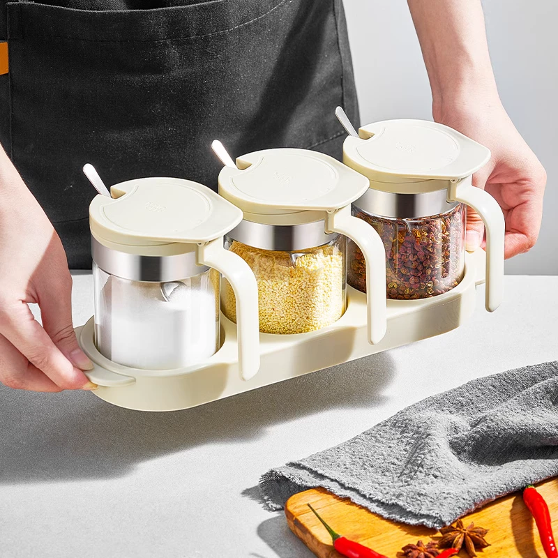 玻璃调料罐套装轻奢家用厨房盐巴储存罐味精调味瓶罐收纳盒组合装