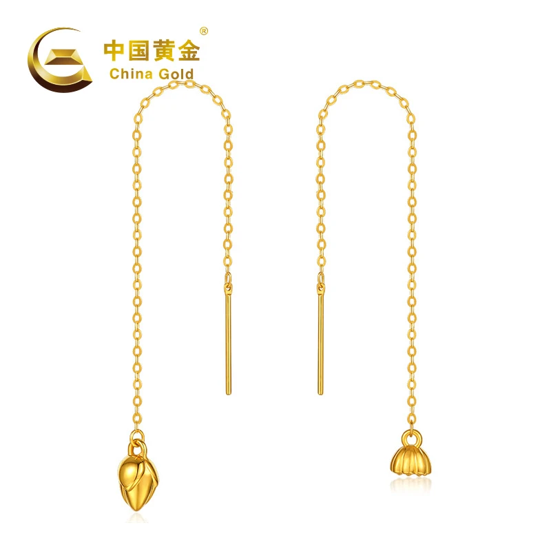 【中国黄金】SC20055# 18K金两世欢莲蓬长款流苏耳线送女友生日礼物