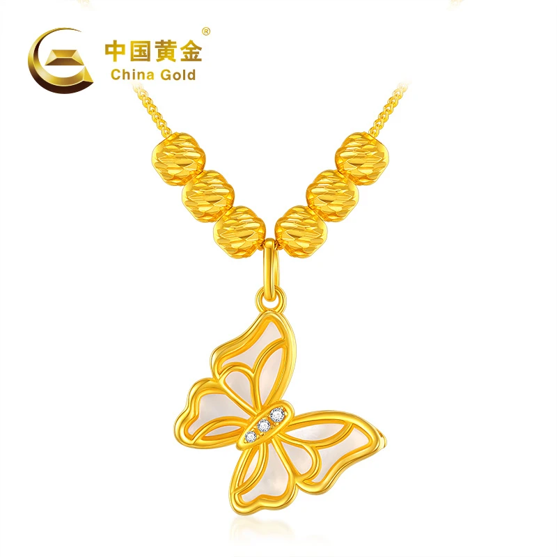 【中国黄金】 C20172# 羽化成蝶S925银镶贝套链项链精美五金女孩