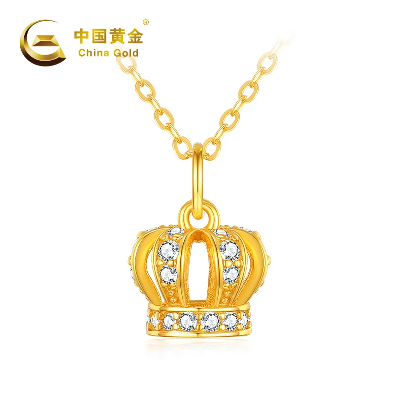 坠链均925银合成锆石 B20093# S925银镶皇冠套链五金女孩