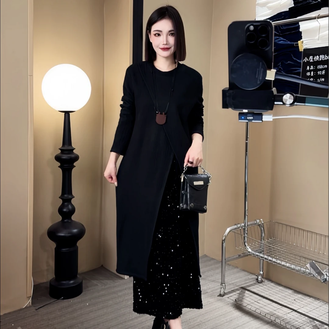 【加绒款】巴黎画报 胖mm炸街上衣御姐两片式开衩