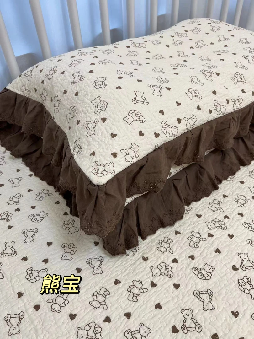 柔岛  复古花边款高温砂洗纯棉床盖套件（适用1.8米和2.0米床）韩式