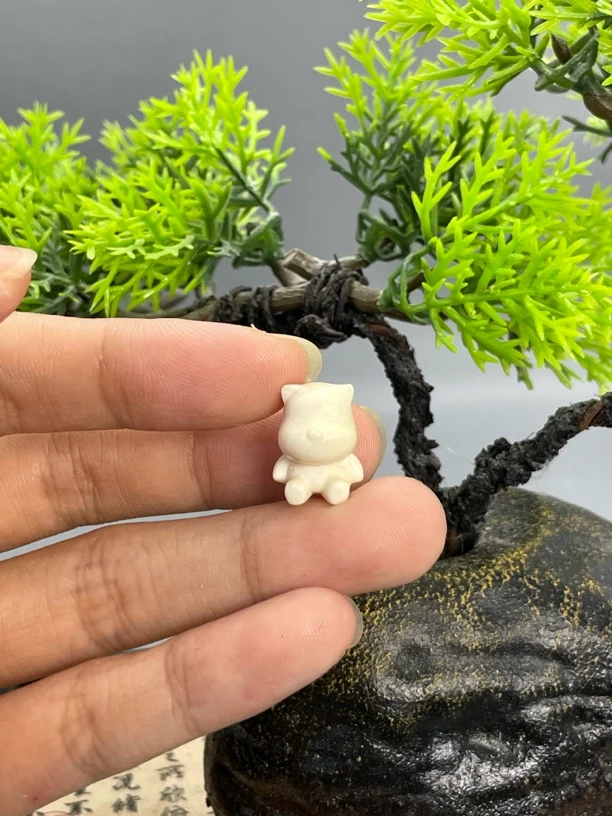 天然猛犸雕刻小熊14*11mm满纹冰料配饰搭配手串diy