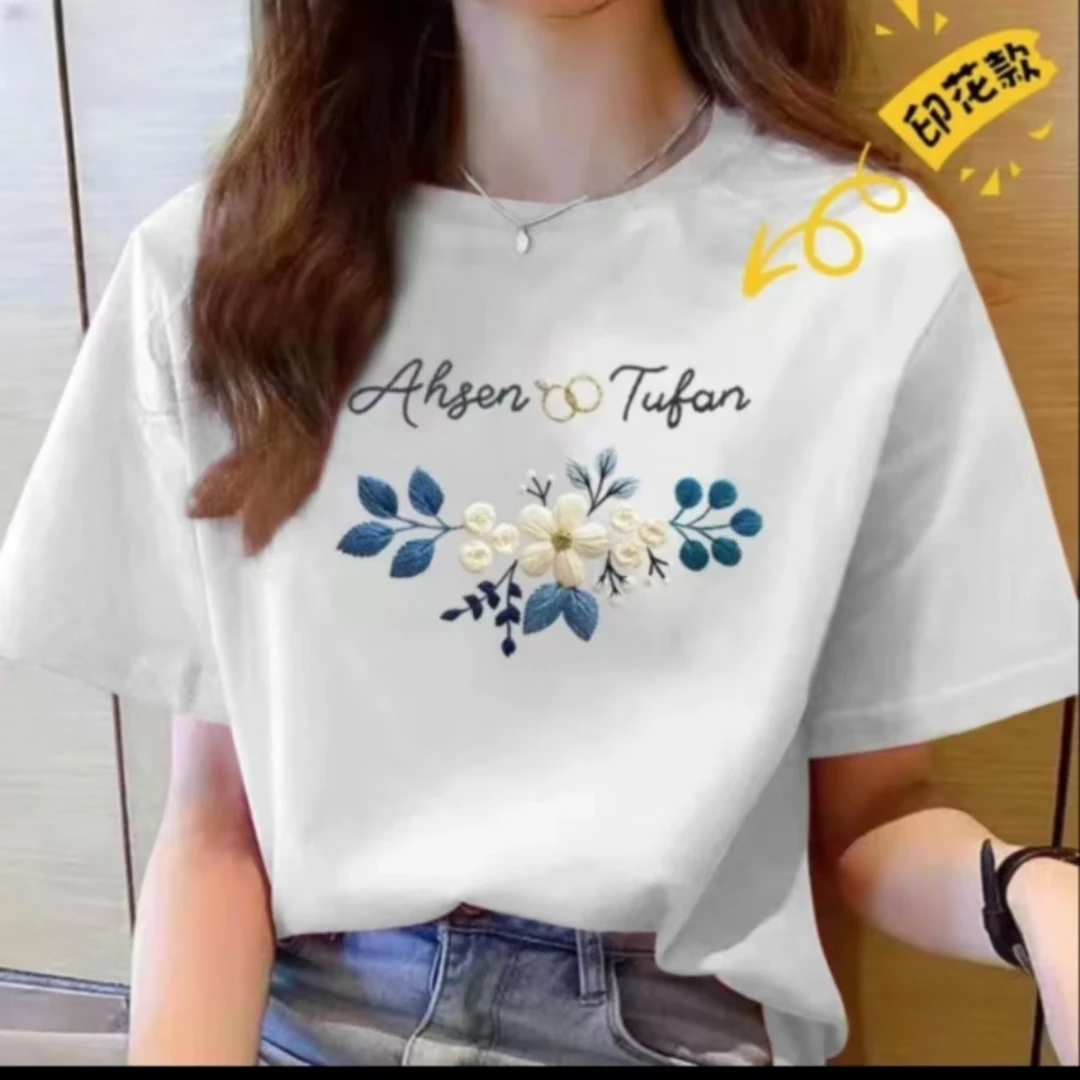 2024新款潮流时尚短袖女士同款情侣休闲半袖百搭圆领印花T恤