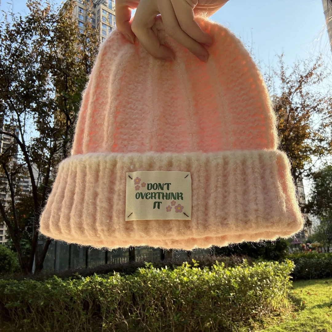 秋冬女蓝色针织帽洋气显脸小大头围纯色毛线好看的帽子甜美毛线帽