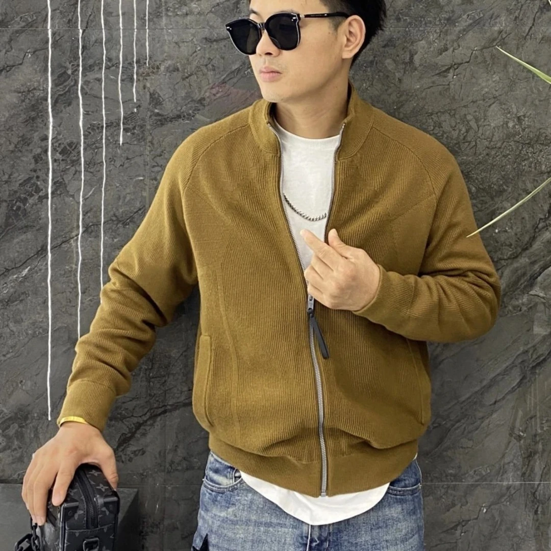 男新款男士修身立领开衫外套纯色休闲时尚