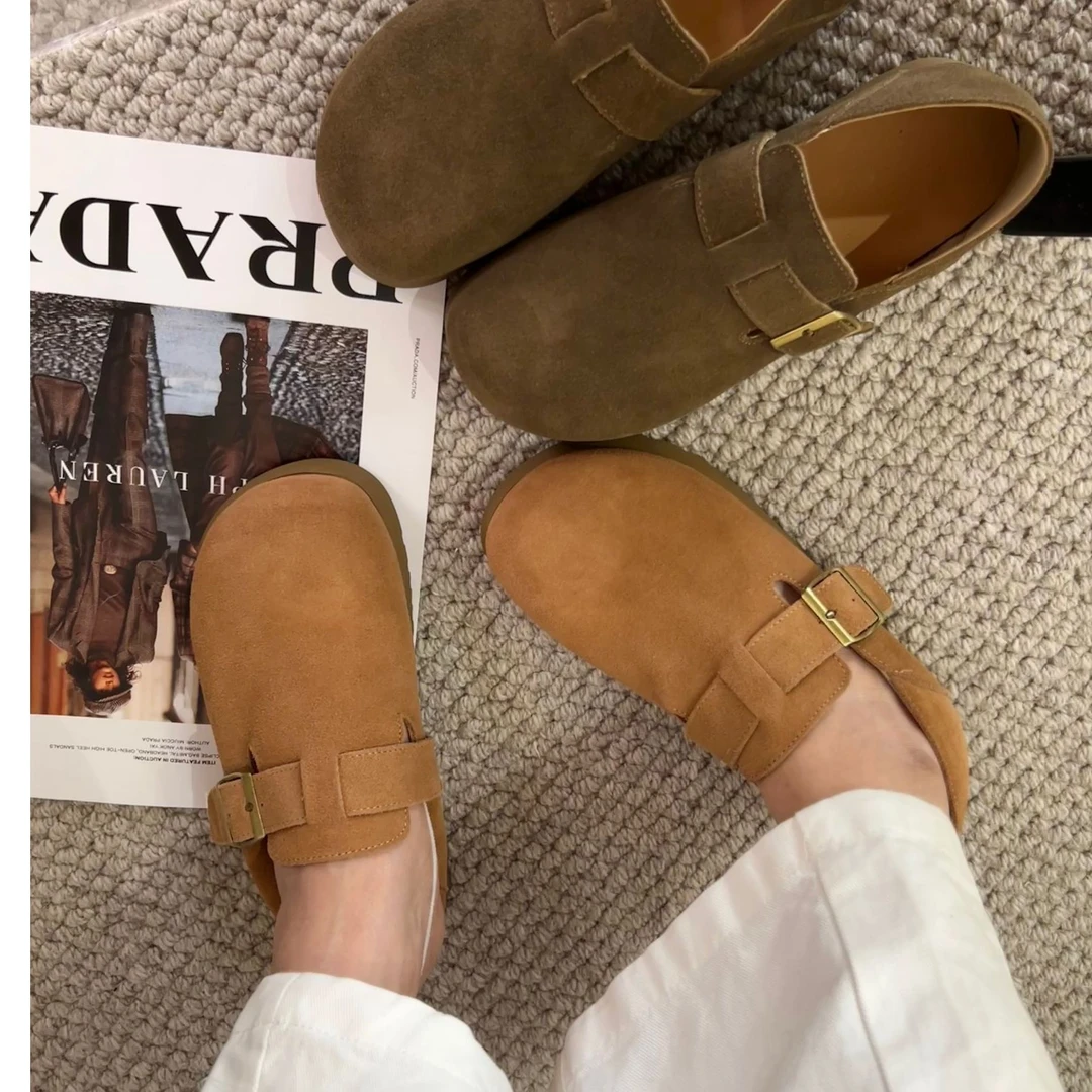 早秋复古真皮勃肯鞋女舒适一脚蹬时尚单鞋