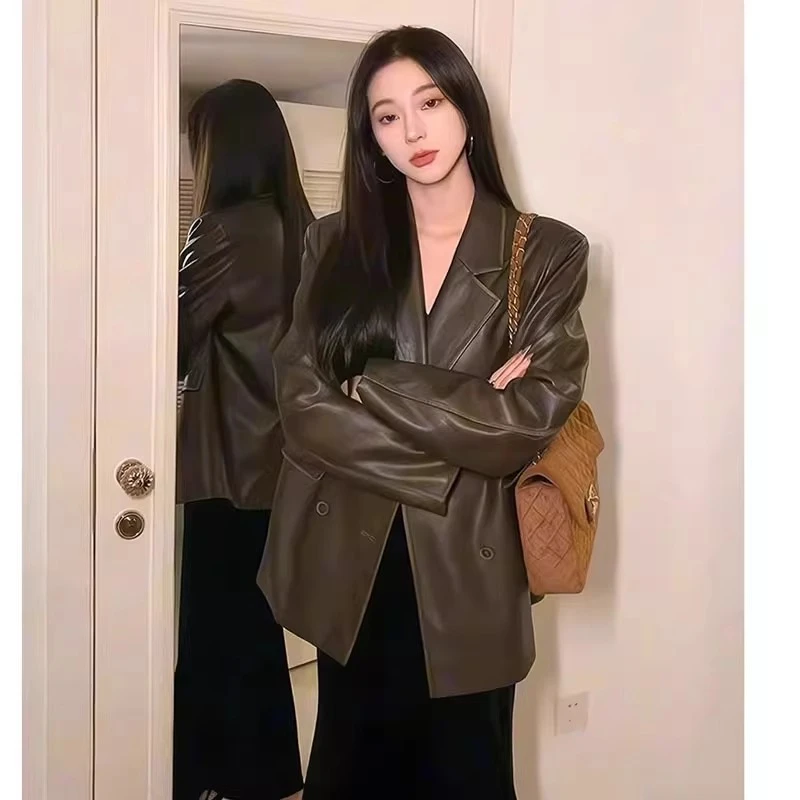 皮衣外套女2025年深秋新款夹克高级感今年流行复古气质百搭宽松女