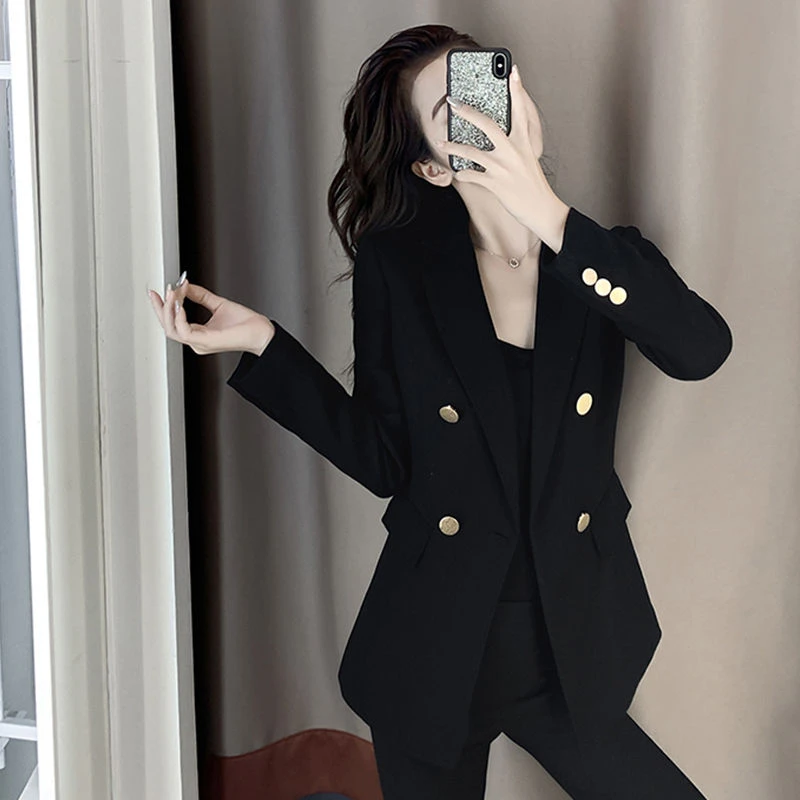 小西装外套女秋2025新款韩版修身垫肩小个子黑色小西服休闲上衣潮