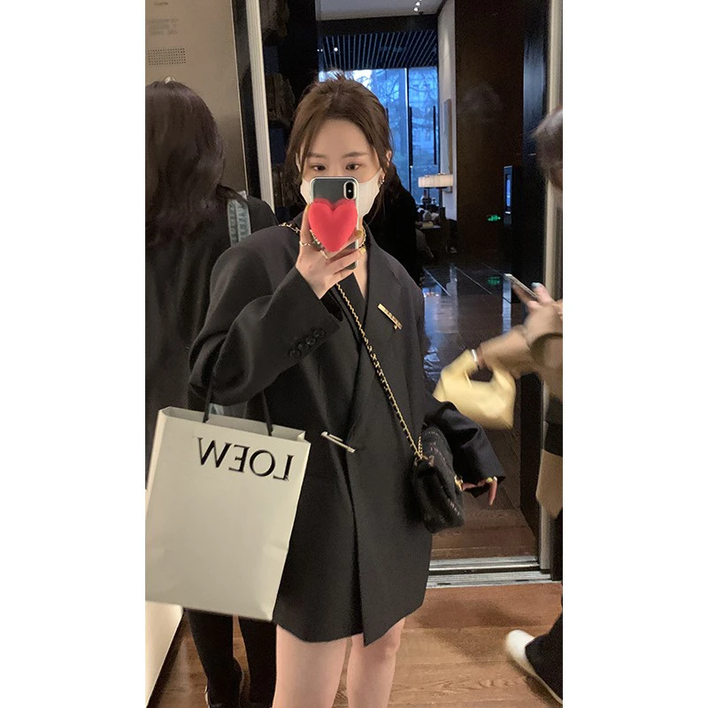 【工厂直发】黑色别针西装外套女2025年秋冬季新款韩版oversize西服