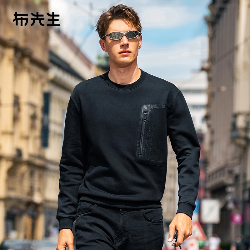 布先生廓形男士卫衣2025秋冬套头口袋设计感长袖PT15593断码清仓