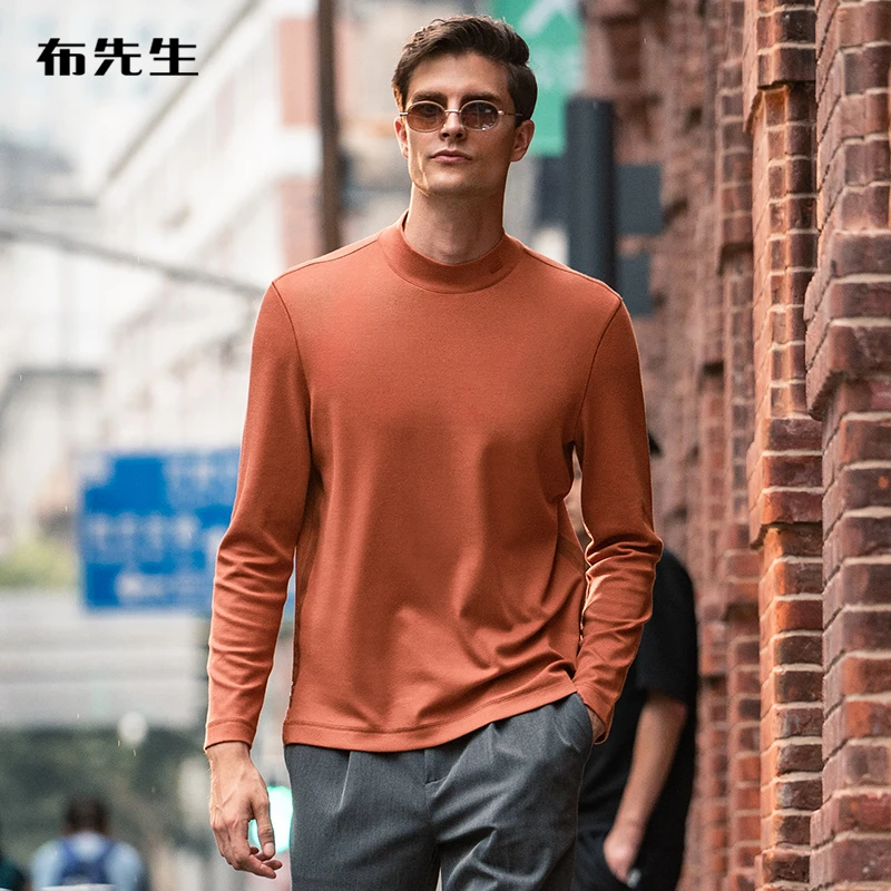 MrBu布先生长袖T恤男 秋冬时尚半高领纯色百搭打底衫上衣BT11535