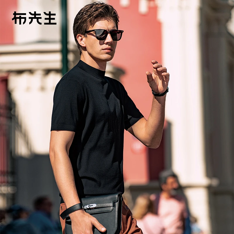 MrBu布先生短袖羊毛T男早春新款小高领针织打底衫羊毛衫BT12190