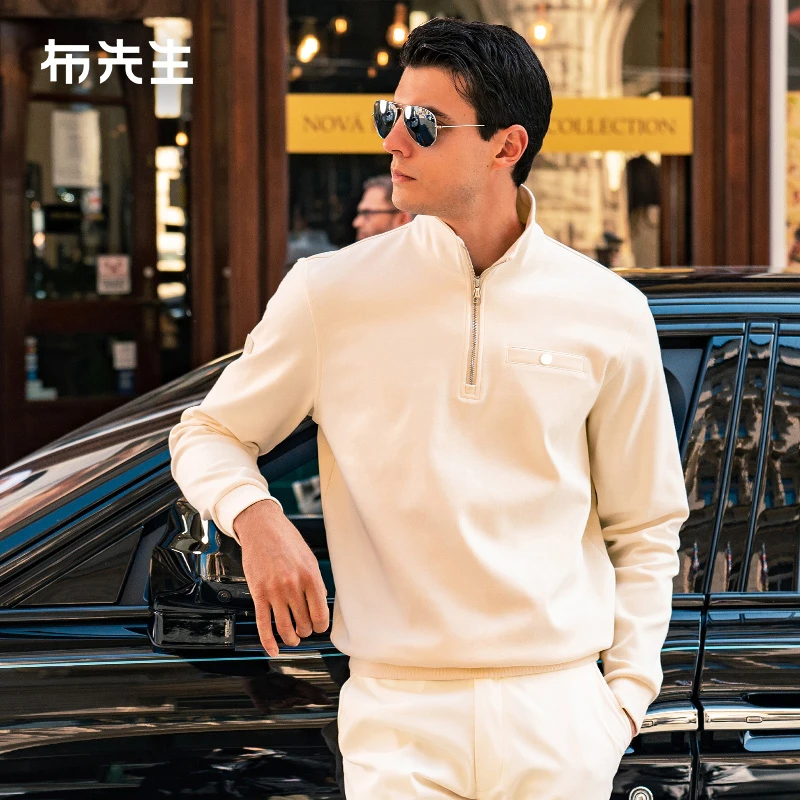 Mr.Bu布先生男士加厚卫衣2025秋冬半高领拉链套头纯棉长袖BT12176