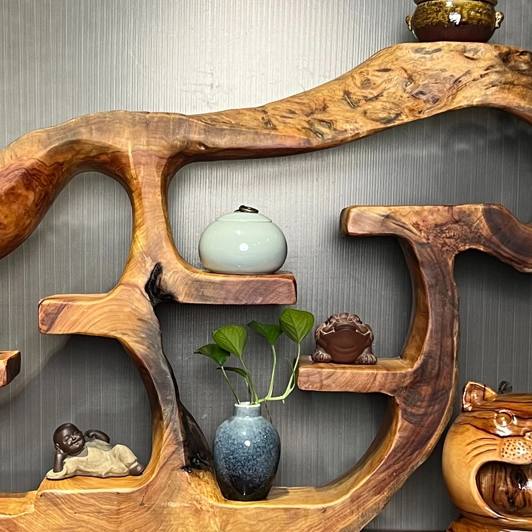 实木香樟木一体自然花架多宝阁 自然风化裂属正常现象介意慎拍