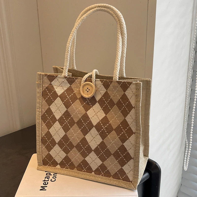 婚包饭盒便当包包帆布包女单肩手提袋ins日系菱格大学生上课包潮C