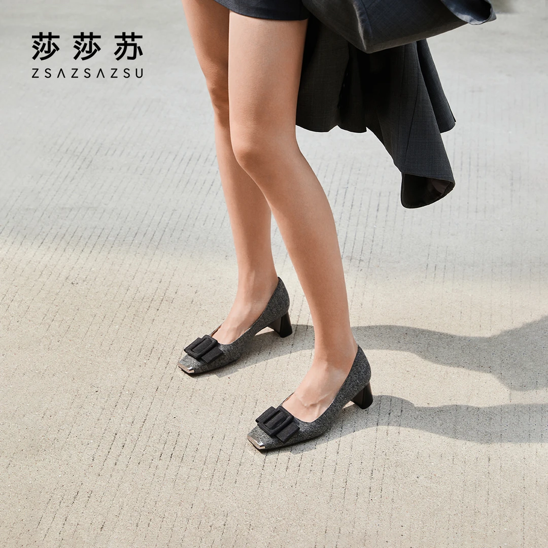 【职场芭蕾】莎莎苏秋季新款方头法式通勤粗跟女款单鞋ZA64512-11