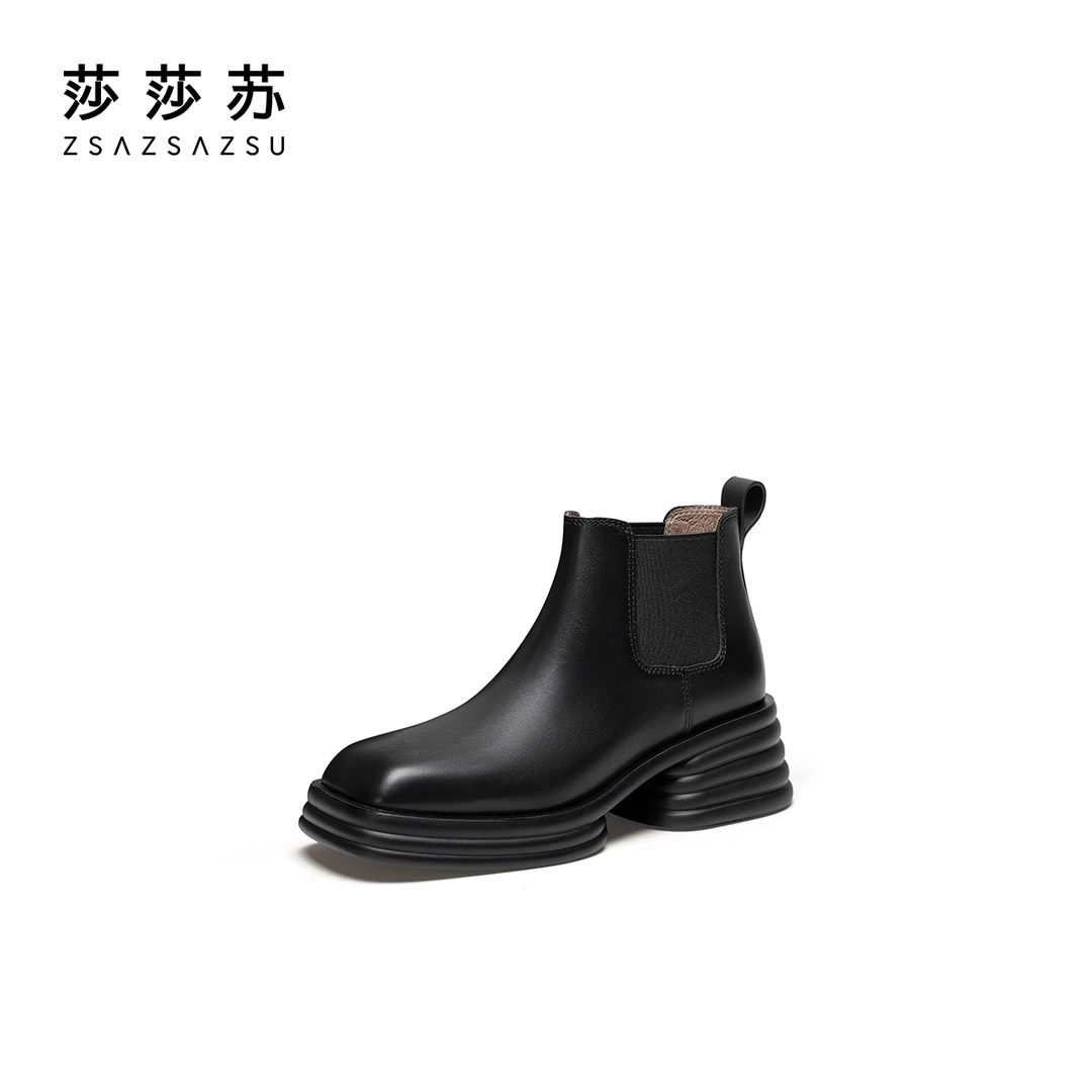 莎莎苏新款秋冬切尔西靴英伦风方头瘦瘦靴时尚厚底冬季ZA32534-46