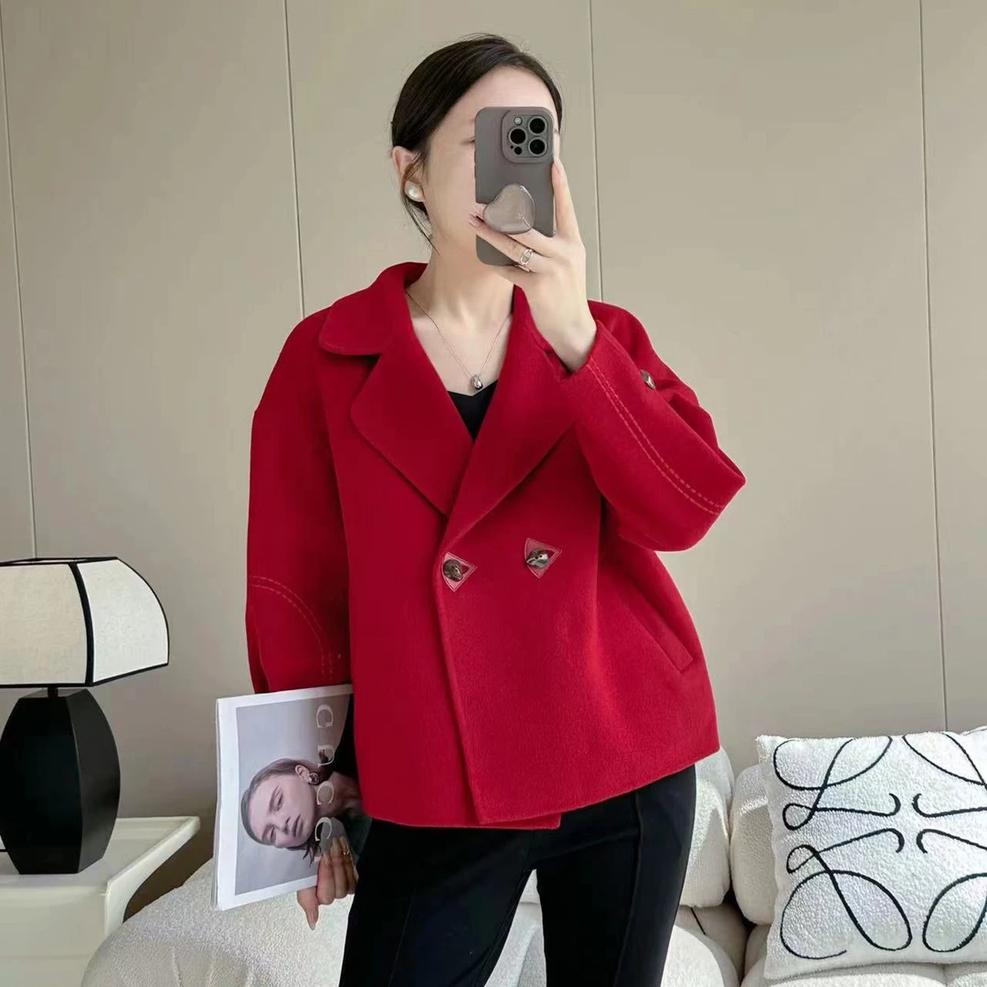 小个子短款西装领羊毛呢外套气质加厚大衣