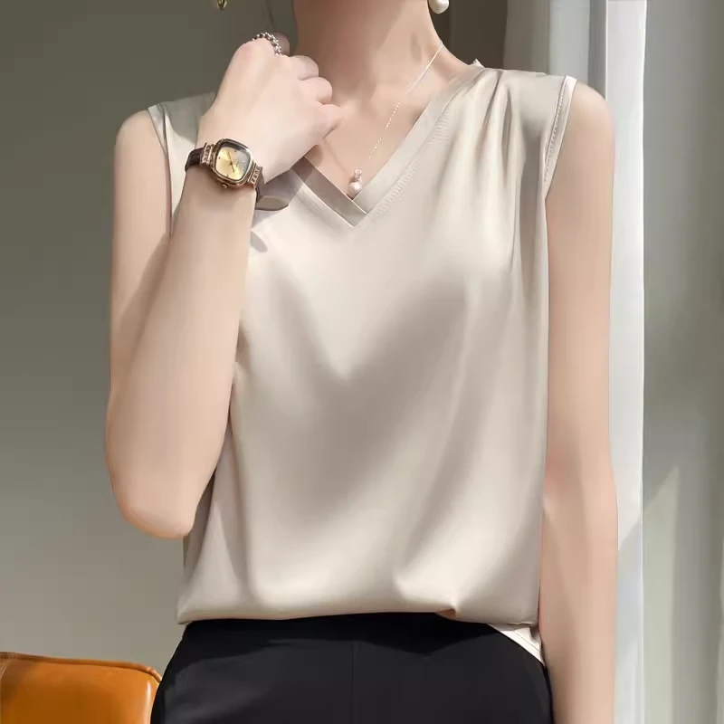 29元包邮!只有30件!缎面光泽感仿真丝 无袖背心女夏季V领 丝滑