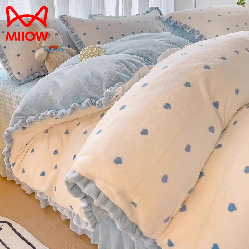 牛奶绒四件套花边加厚珊瑚绒床盖冬季双面加绒床品床单被套三件套