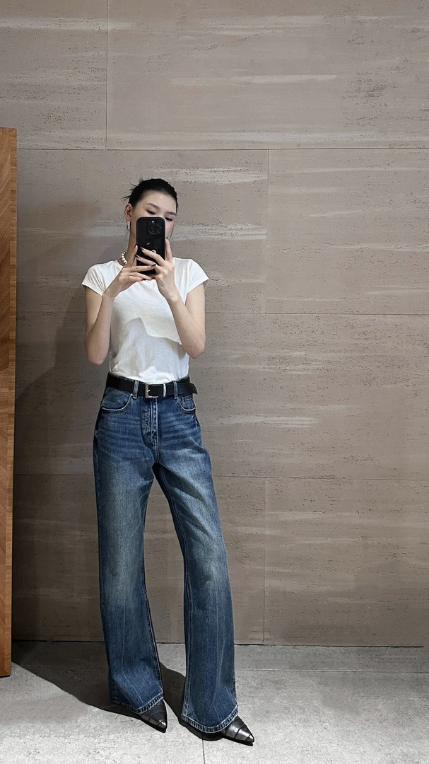 2025年四季款深灰蓝色小个子水洗牛仔裤直筒显瘦百搭潮流微喇裤