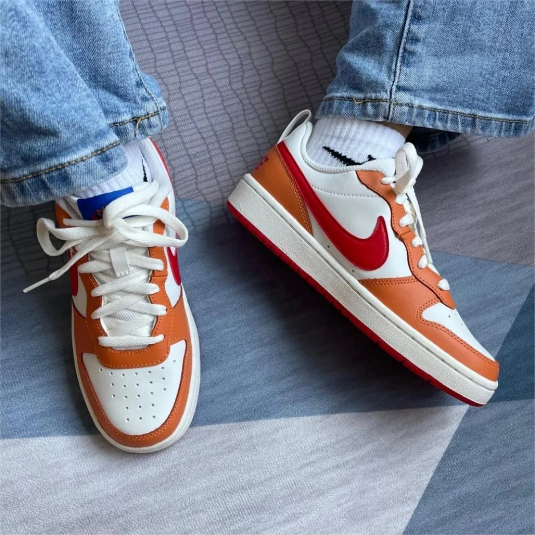 【断码清货】Nike/耐克 Court Borough 时尚板鞋 GS 白橙BQ5448-119