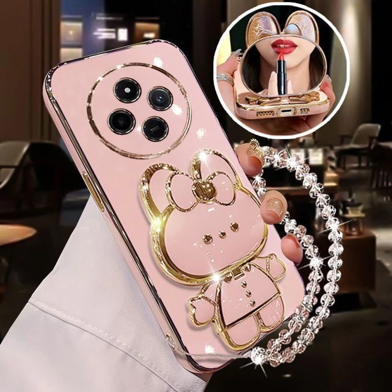 小米红米14R手机壳5G补妆镜子支架Redmi14R硅胶软全包防摔手链女r