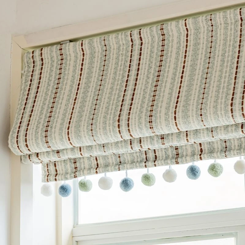 新款费尔岛多巴胺条纹法式南洋中古风罗马帘飘窗升降窗帘折叠帘