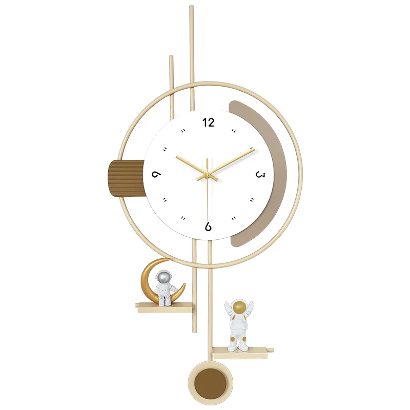 现代简约餐厅背景墙装饰钟表挂钟奶油风客厅时钟挂墙卧室静音挂表