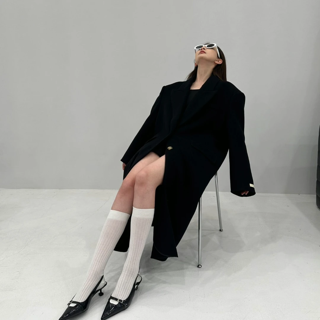 MY.LADYBRO《徐素汐》双层领两粒扣时尚长款设计师双面羊毛大衣
