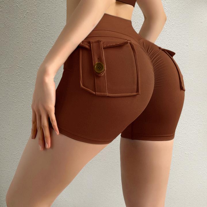 高腰蜜桃臀口袋提臀瑜伽短裤