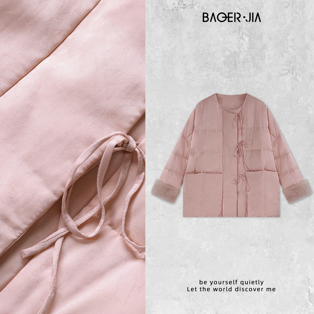 88-【乖乖女】宝儿家含幂BH17424411冬季轻奢系带面包拼接白鹅绒