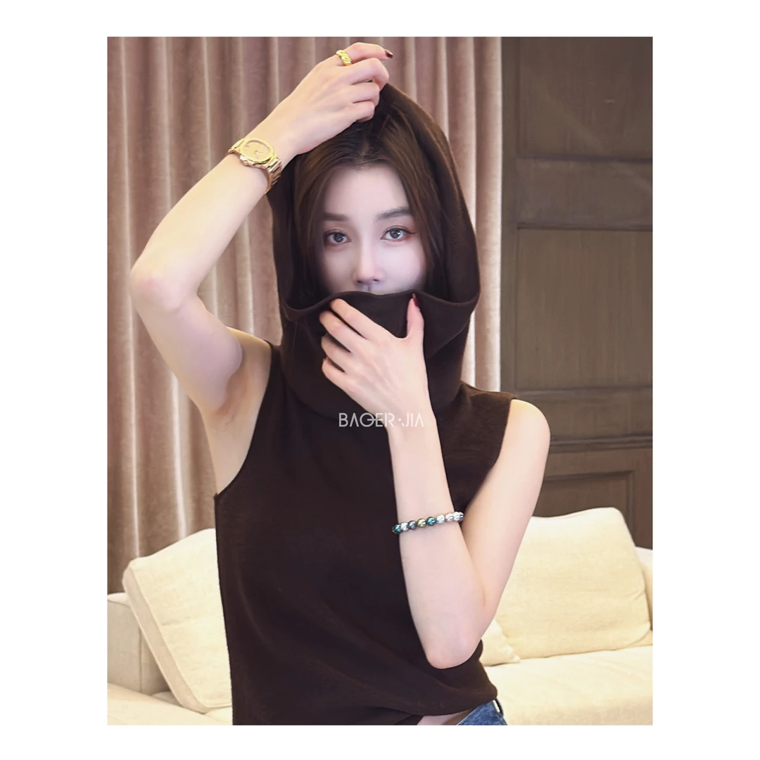 19-宝儿家含幂BJ53724309秋季新款穿搭丝毛堆堆领马甲上衣