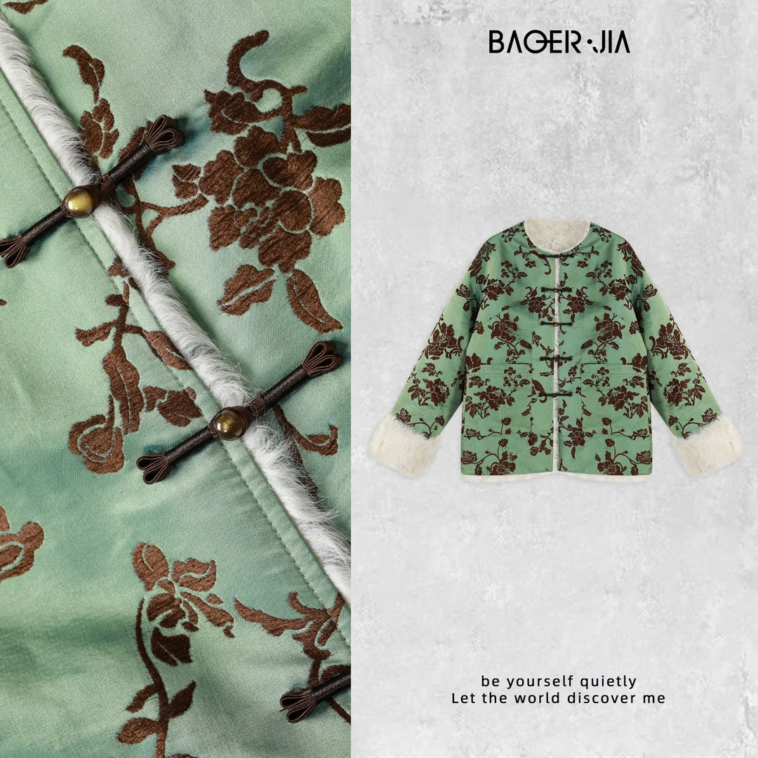 20-宝儿家含幂BA100424411冬季新款牡丹花开非遗漳绒一字盘扣外套