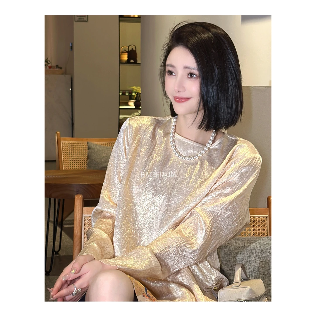 16-【旧金山】宝儿家BK31824204春夏国潮新中式长袖针织时尚衬衫