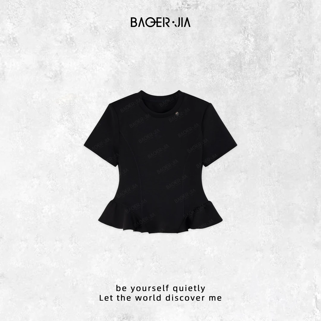 19-宝儿家含幂BL79924412秋冬穿搭新款正肩荷叶边设计感修身上衣