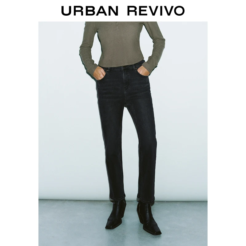 UR2024秋冬新款女装百搭高腰修身直筒洗水牛仔长裤UYY840080